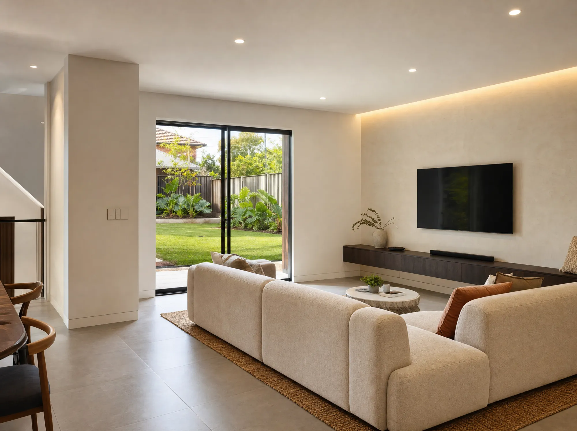 Warm LED downlights in a living room